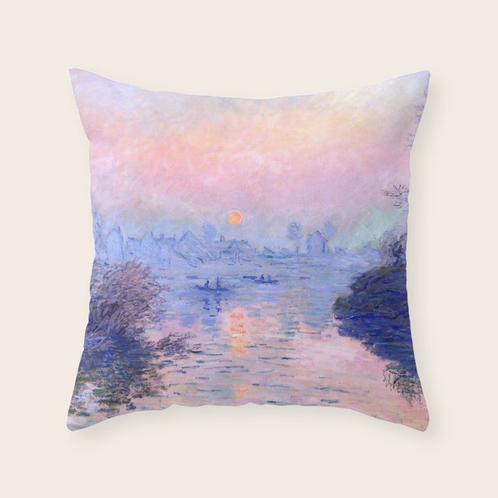 Claude Monet "Sunset On The Seine At Lavacourt. Winter Effect" Throw Pillow