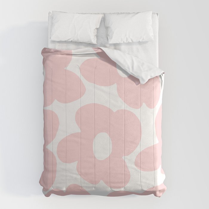 Large Baby Pink Retro Flowers On White Background #Decor #Homestorie #Buyart Comforter
