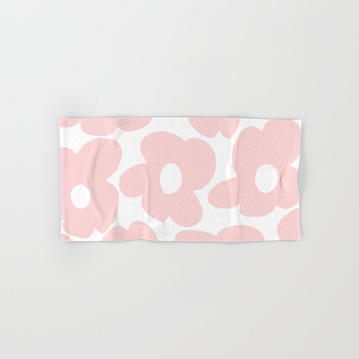 Large Baby Pink Retro Flowers On White Background #Decor #Homestorie #Buyart Bath Towel