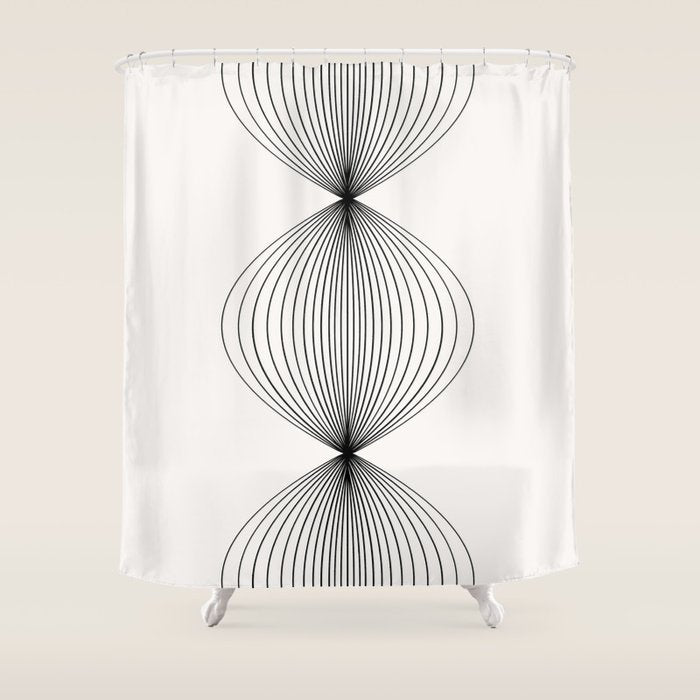 Geometric Orb Shapes - Black And White Shower Curtain