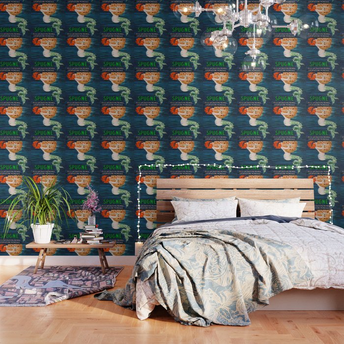 Mermaid With Sponge Vintage Poster Wallpaper