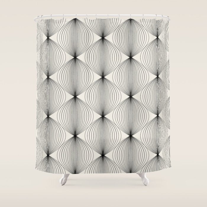 Geometric Orb Pattern - Black And White Shower Curtain
