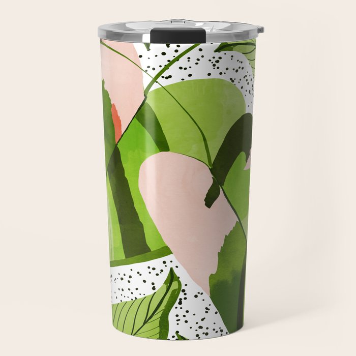 Blushing Leaves Watercolor Painting, Colorful Botanical Illustration, Tropical Modern Bohemian Travel Mug