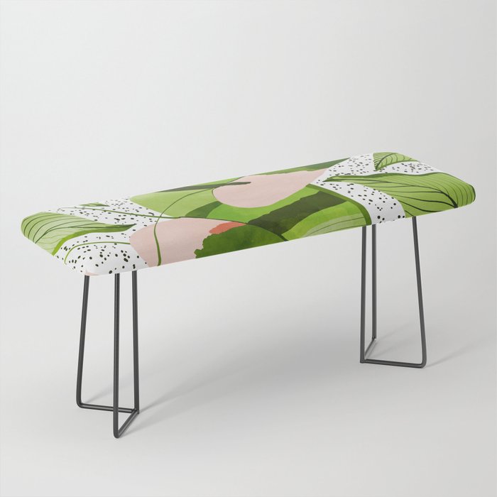 Blushing Leaves Watercolor Painting, Colorful Botanical Illustration, Tropical Modern Bohemian Bench
