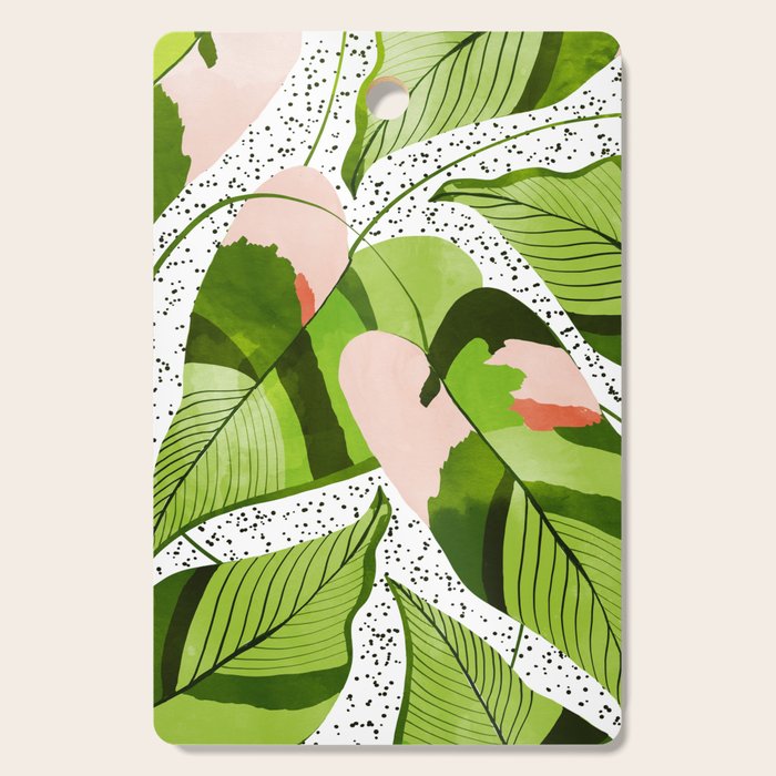Blushing Leaves Watercolor Painting, Colorful Botanical Illustration, Tropical Modern Bohemian Cutting Board