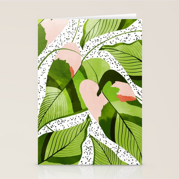 Blushing Leaves Watercolor Painting, Colorful Botanical Illustration, Tropical Modern Bohemian Stationery Card