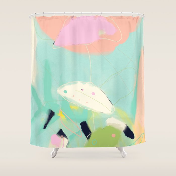Minimal Floral Abstract Art Shower Curtain