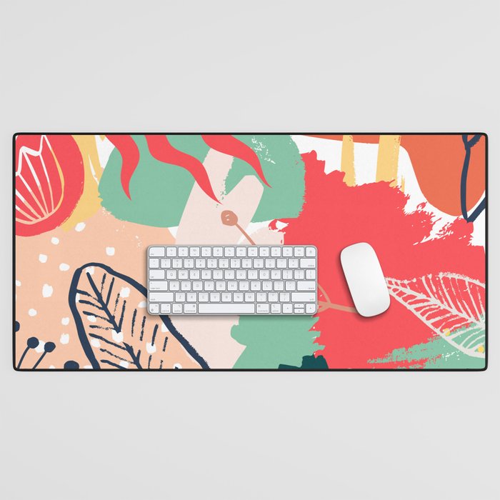 Summer Floral Prints, Abstract, Red And Green, Colourful Prints. Desk Mat