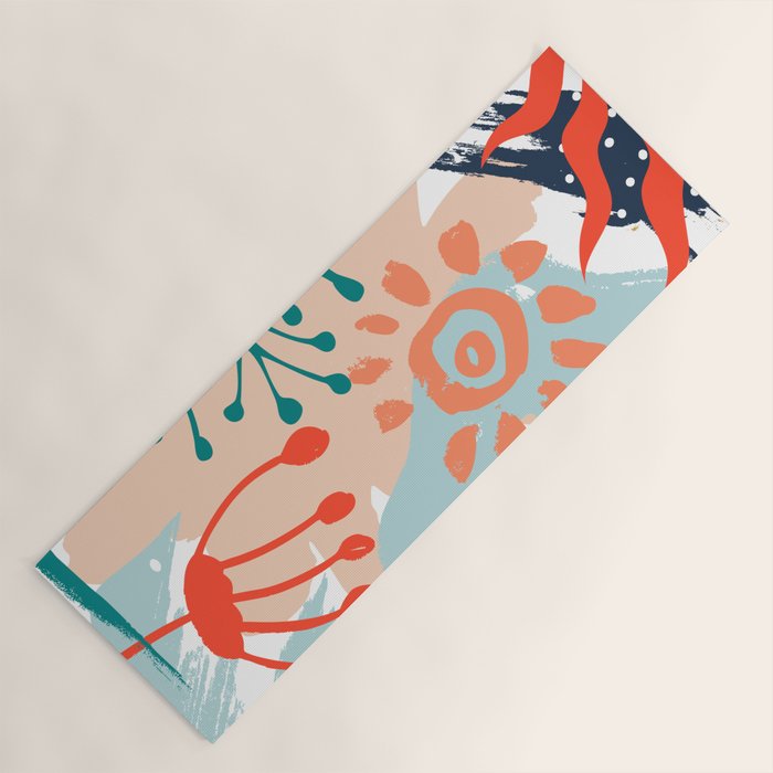 Summer Abstract, Floral Prints, Orange, Teal, Blue, Colourful Prints. Yoga Mat