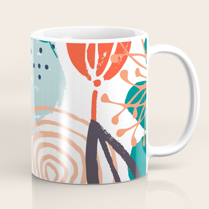 Summer Abstract, Floral Prints, Orange, Teal, Blue, Colourful Prints. Coffee Mug