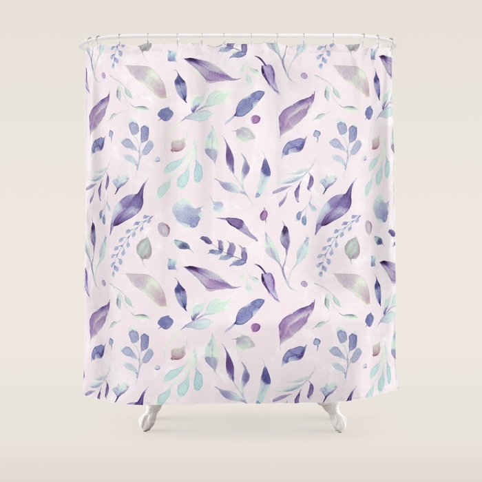 Modern Blush Pink Navy Blue Purple Watercolor Floral Shower Curtain