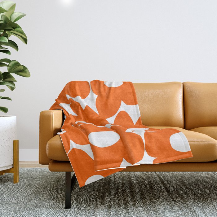 Orange Retro Flowers White Background #Decor #Homestorie #Buyart Throw Blanket