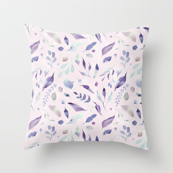 Modern Blush Pink Navy Blue Purple Watercolor Floral Throw Pillow