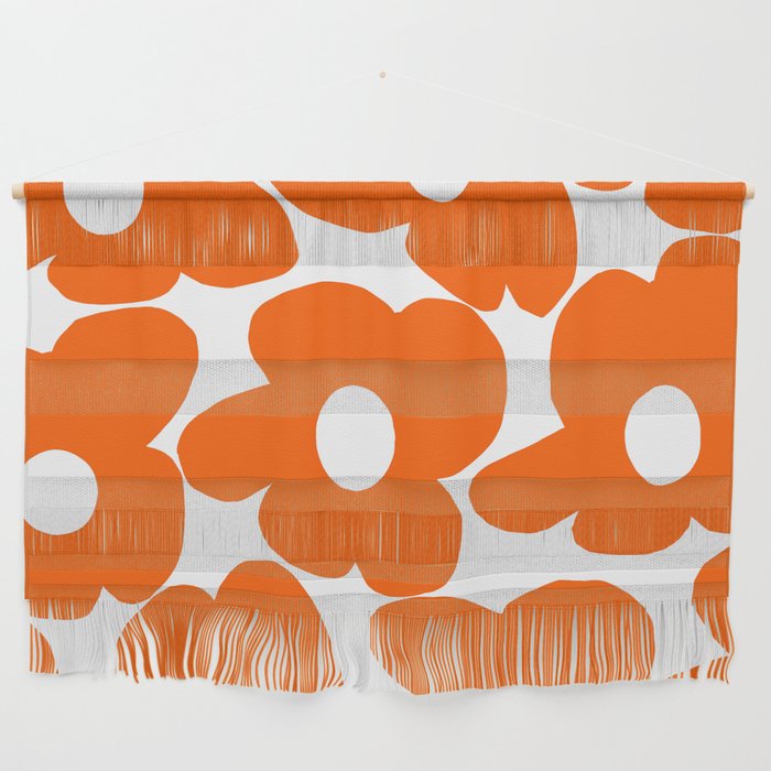 Orange Retro Flowers White Background #Decor #Homestorie #Buyart Wall Hanging