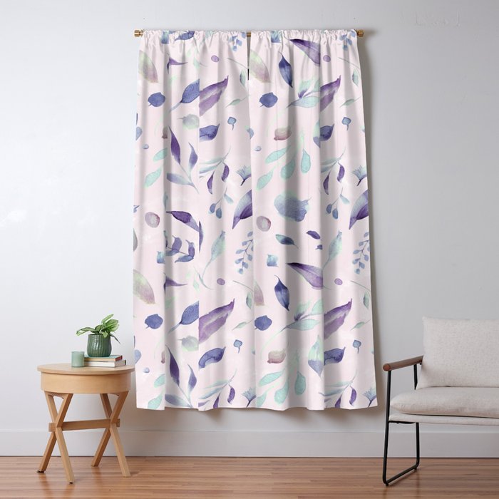 Modern Blush Pink Navy Blue Purple Watercolor Floral Window Curtain