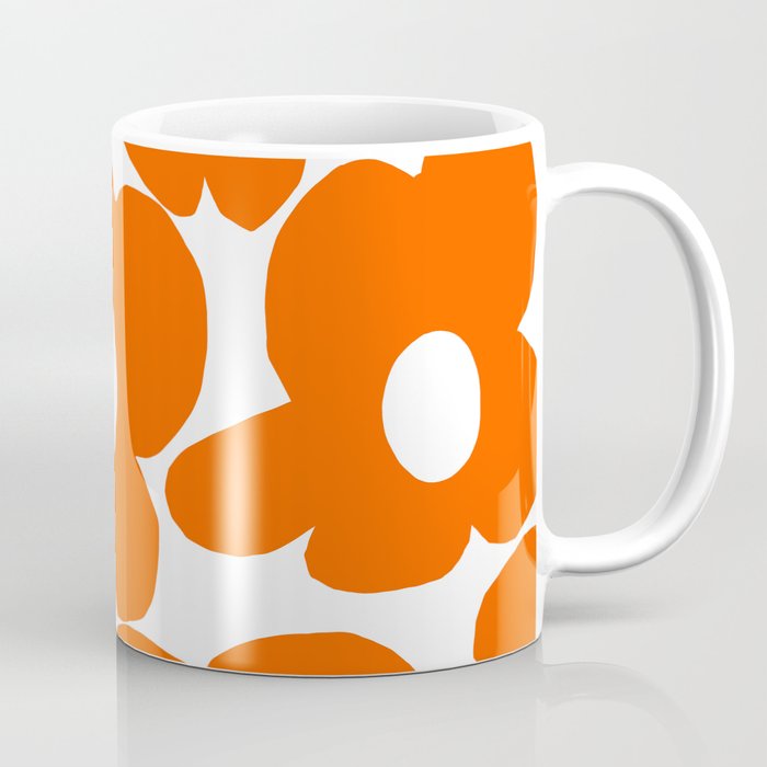 Orange Retro Flowers White Background #Decor #Homestorie #Buyart Coffee Mug