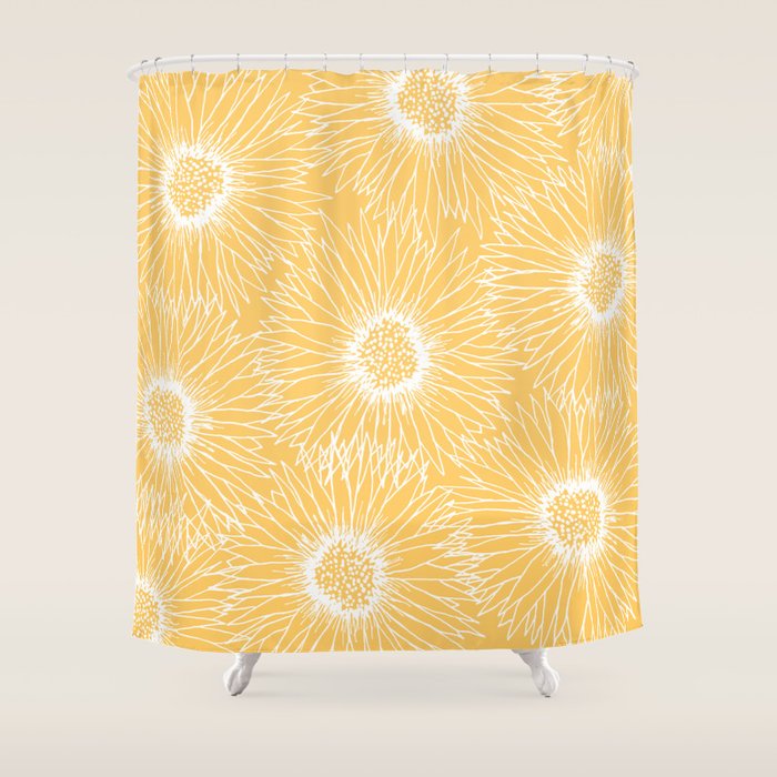 Yellow Sunflowers Line Art Shower Curtain