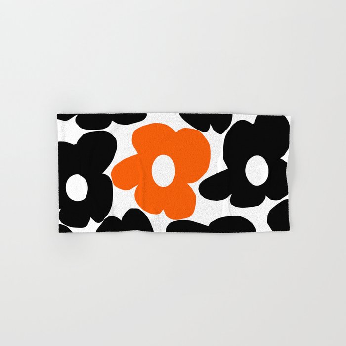 Large Orange And Black Retro Flowers White Background #Decor #Homestorie #Buyart Bath Towel
