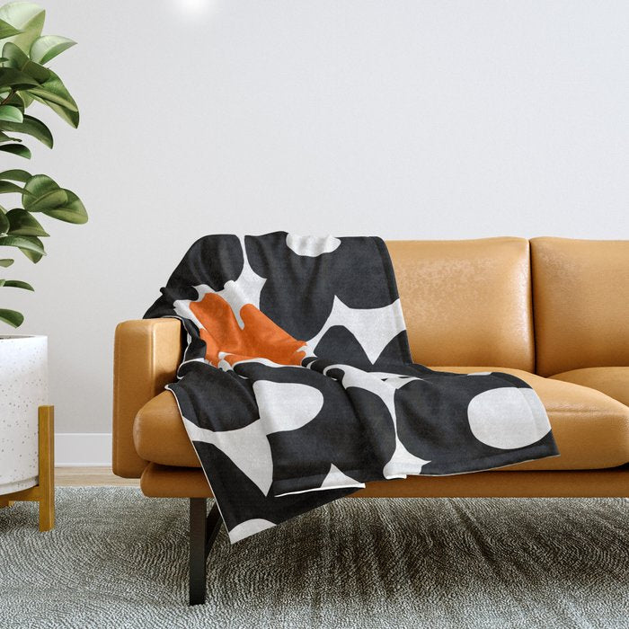 Large Orange And Black Retro Flowers White Background #Decor #Homestorie #Buyart Throw Blanket