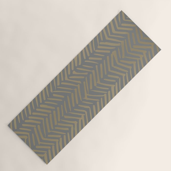 Herringbone, Boho, Mudcloth Pattern, Grey And Gold Yoga Mat