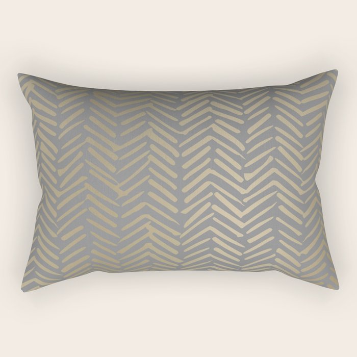 Herringbone, Boho, Mudcloth Pattern, Grey And Gold Rectangular Pillow