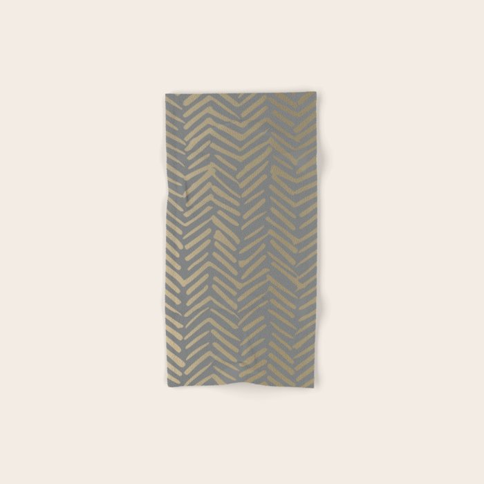 Herringbone, Boho, Mudcloth Pattern, Grey And Gold Bath Towel