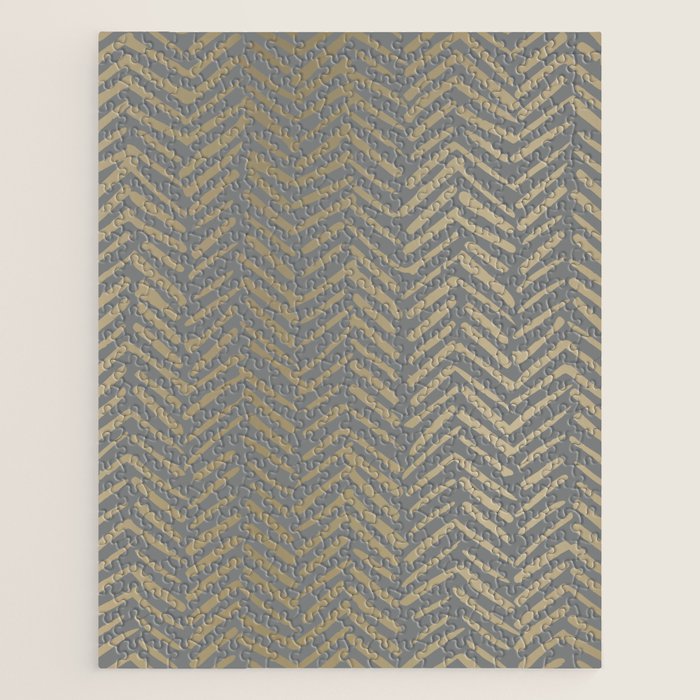 Herringbone, Boho, Mudcloth Pattern, Grey And Gold Jigsaw Puzzle