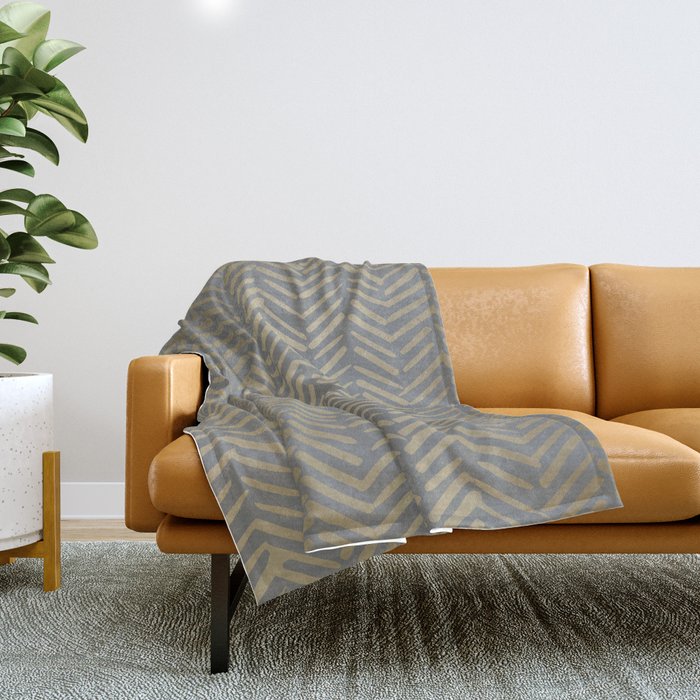 Herringbone, Boho, Mudcloth Pattern, Grey And Gold Throw Blanket