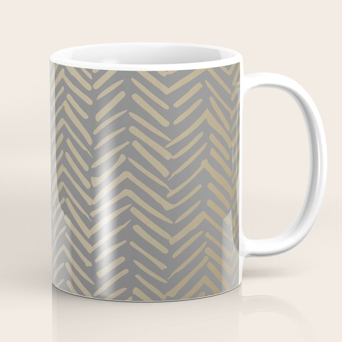 Herringbone, Boho, Mudcloth Pattern, Grey And Gold Coffee Mug