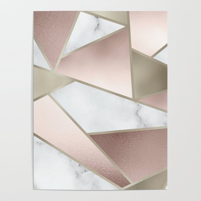 Geometric Art, Rose Gold, Blush Pink, Marble Prints Poster