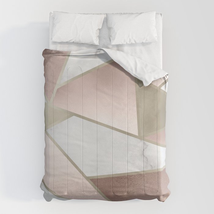 Geometric Art, Rose Gold, Blush Pink, Marble Prints Comforter