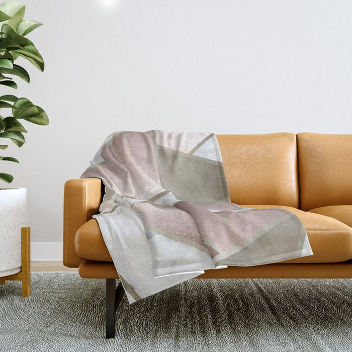 Geometric Art, Rose Gold, Blush Pink, Marble Prints Throw Blanket