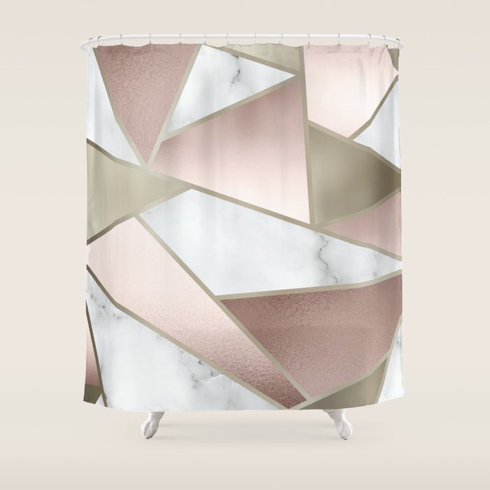Geometric Art, Rose Gold, Blush Pink, Marble Prints Shower Curtain