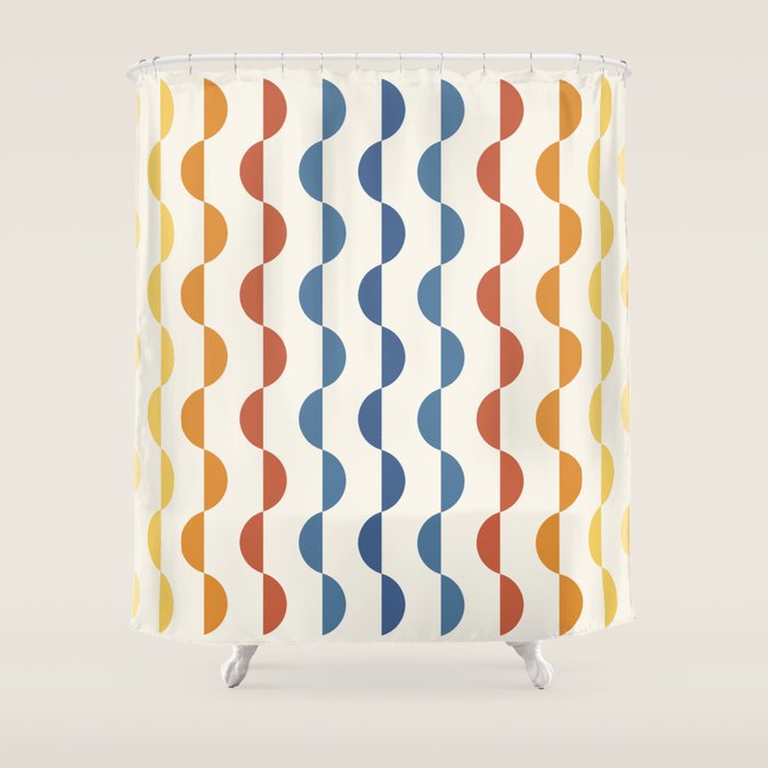 Gwynne Pattern Retro Shapes - Colorful 70'S Shower Curtain