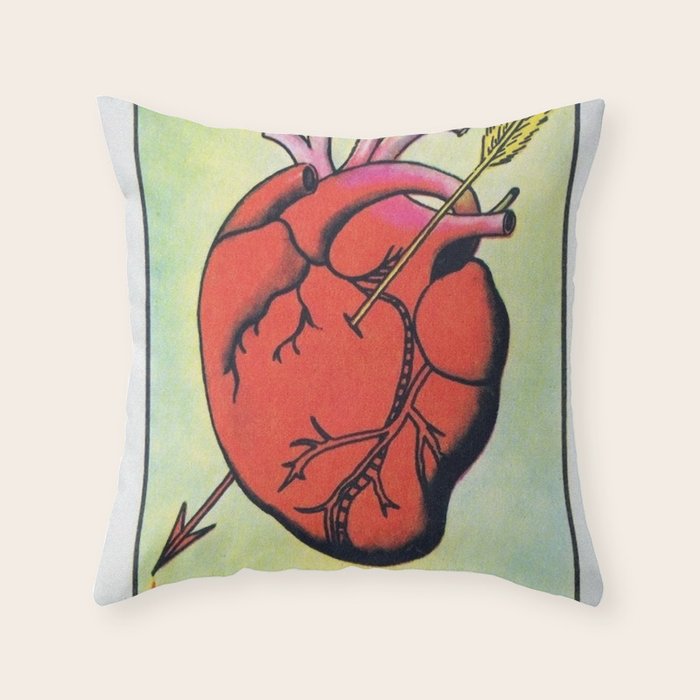 Vintage El Corazon Tarot Card Heart Love Artwork, Design For Prints, Posters, Bags, Tshirts, Men, Wo Throw Pillow