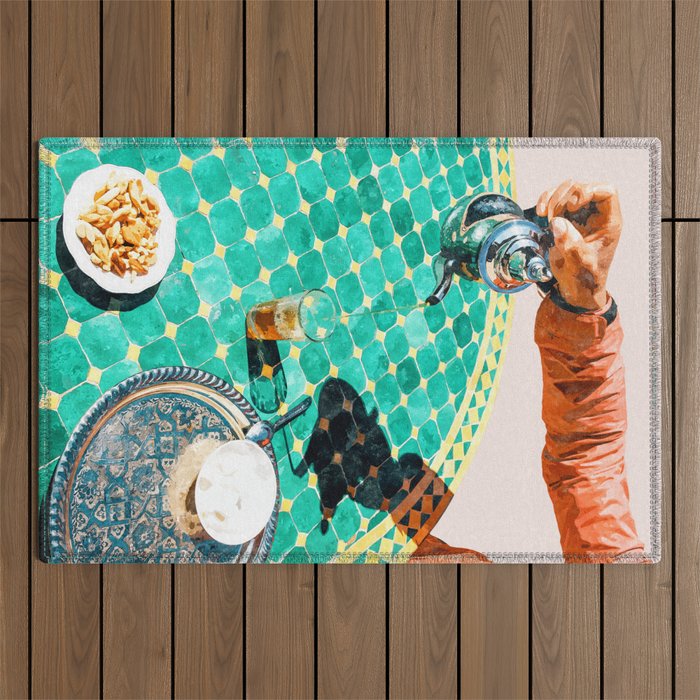 Chai, India Culture & People Painting, Exotic Travel Places Tea Bohemian Colorful Morocco Turkish Outdoor Rug