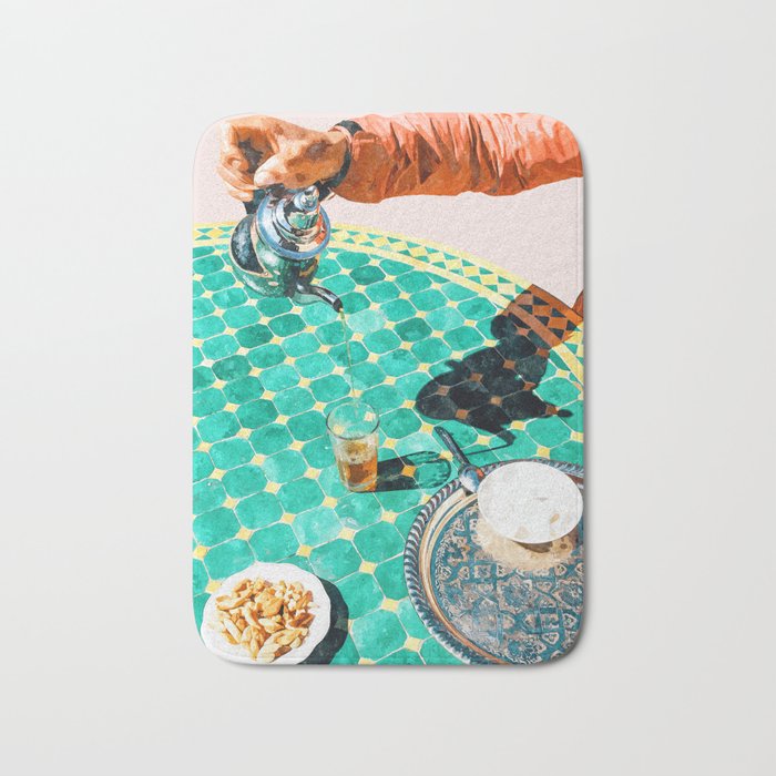 Chai, India Culture & People Painting, Exotic Travel Places Tea Bohemian Colorful Morocco Turkish Bath Mat