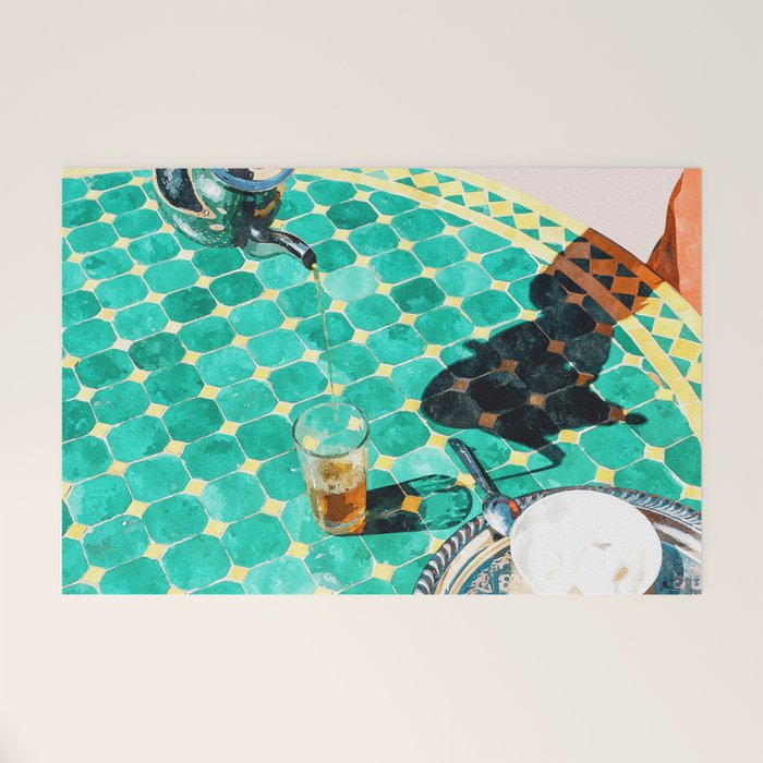 Chai, India Culture & People Painting, Exotic Travel Places Tea Bohemian Colorful Morocco Turkish Welcome Mat
