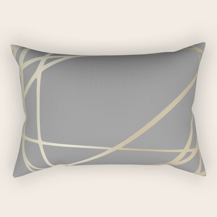 Gold And Gray Circles And Swirls Striped Abstract Pattern Rectangular Pillow