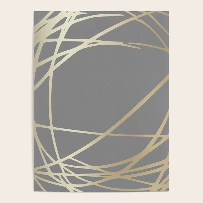 Gold And Gray Circles And Swirls Striped Abstract Pattern Poster