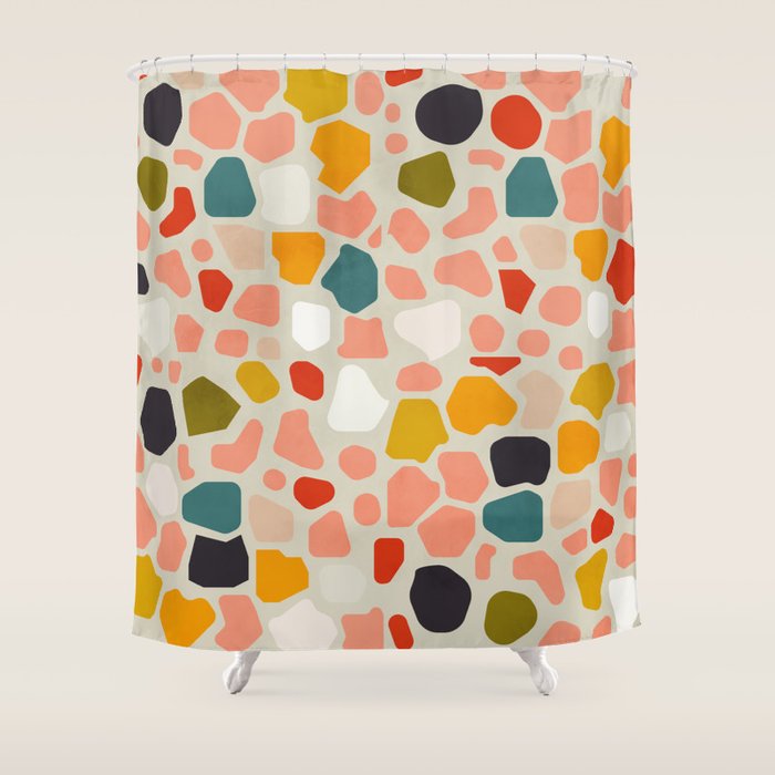 Terrazzo Mosaic Shapes Modern Shower Curtain