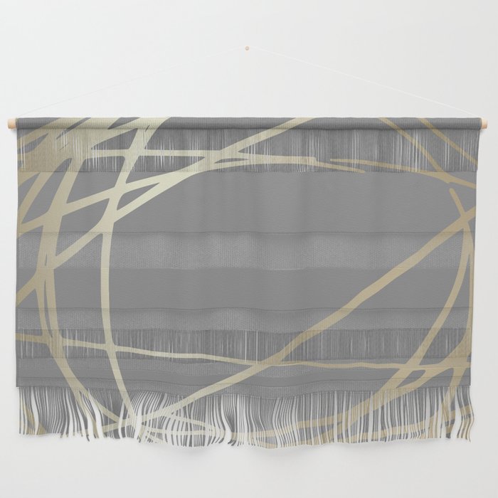 Gold And Gray Circles And Swirls Striped Abstract Pattern Wall Hanging