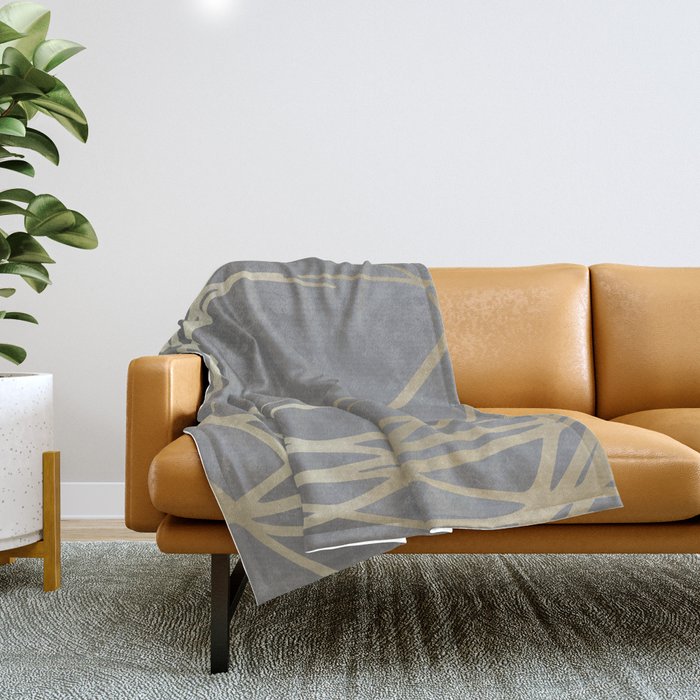 Gold And Gray Circles And Swirls Striped Abstract Pattern Throw Blanket