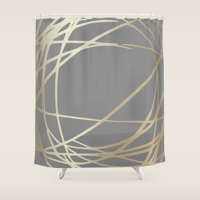 Gold And Gray Circles And Swirls Striped Abstract Pattern Shower Curtain