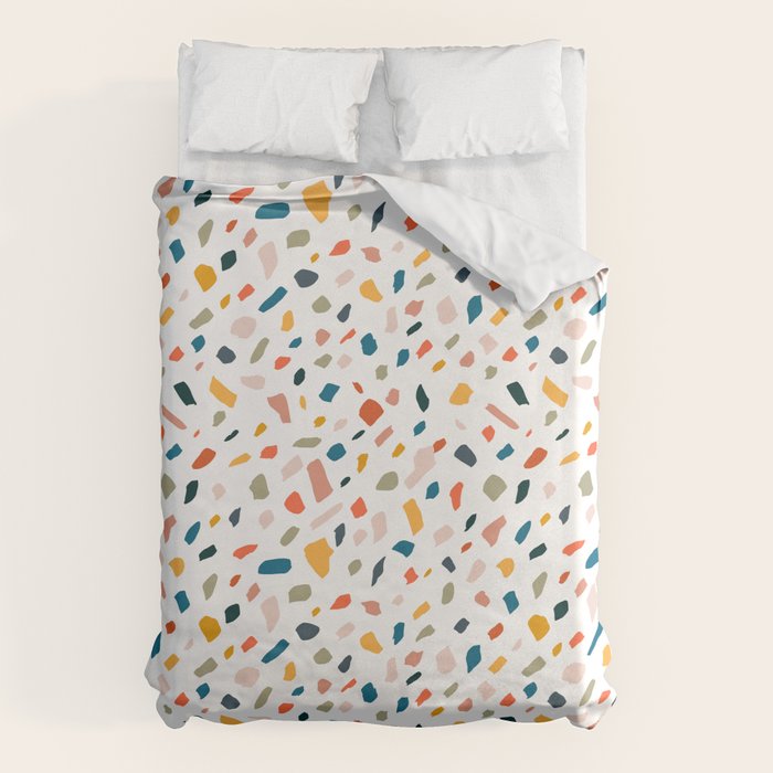 Terrazzo, Abstract Quirky Shapes Bohemian Modern Pattern Confetti Celebration Random Colorful Shapes Duvet Cover