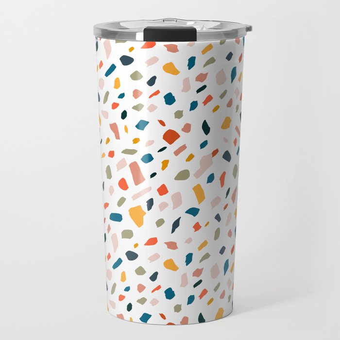 Terrazzo, Abstract Quirky Shapes Bohemian Modern Pattern Confetti Celebration Random Colorful Shapes Travel Mug