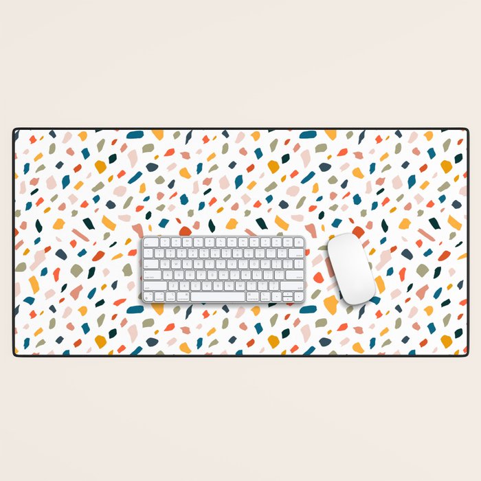 Terrazzo, Abstract Quirky Shapes Bohemian Modern Pattern Confetti Celebration Random Colorful Shapes Desk Mat