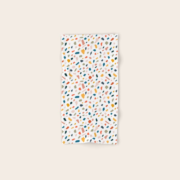Terrazzo, Abstract Quirky Shapes Bohemian Modern Pattern Confetti Celebration Random Colorful Shapes Bath Towel