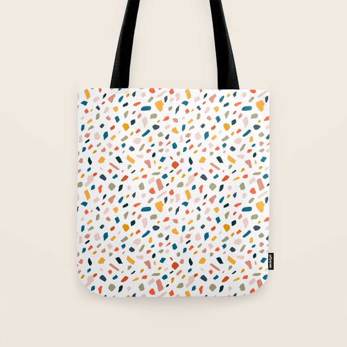 Terrazzo, Abstract Quirky Shapes Bohemian Modern Pattern Confetti Celebration Random Colorful Shapes Tote Bag
