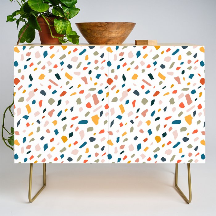 Terrazzo, Abstract Quirky Shapes Bohemian Modern Pattern Confetti Celebration Random Colorful Shapes Credenza